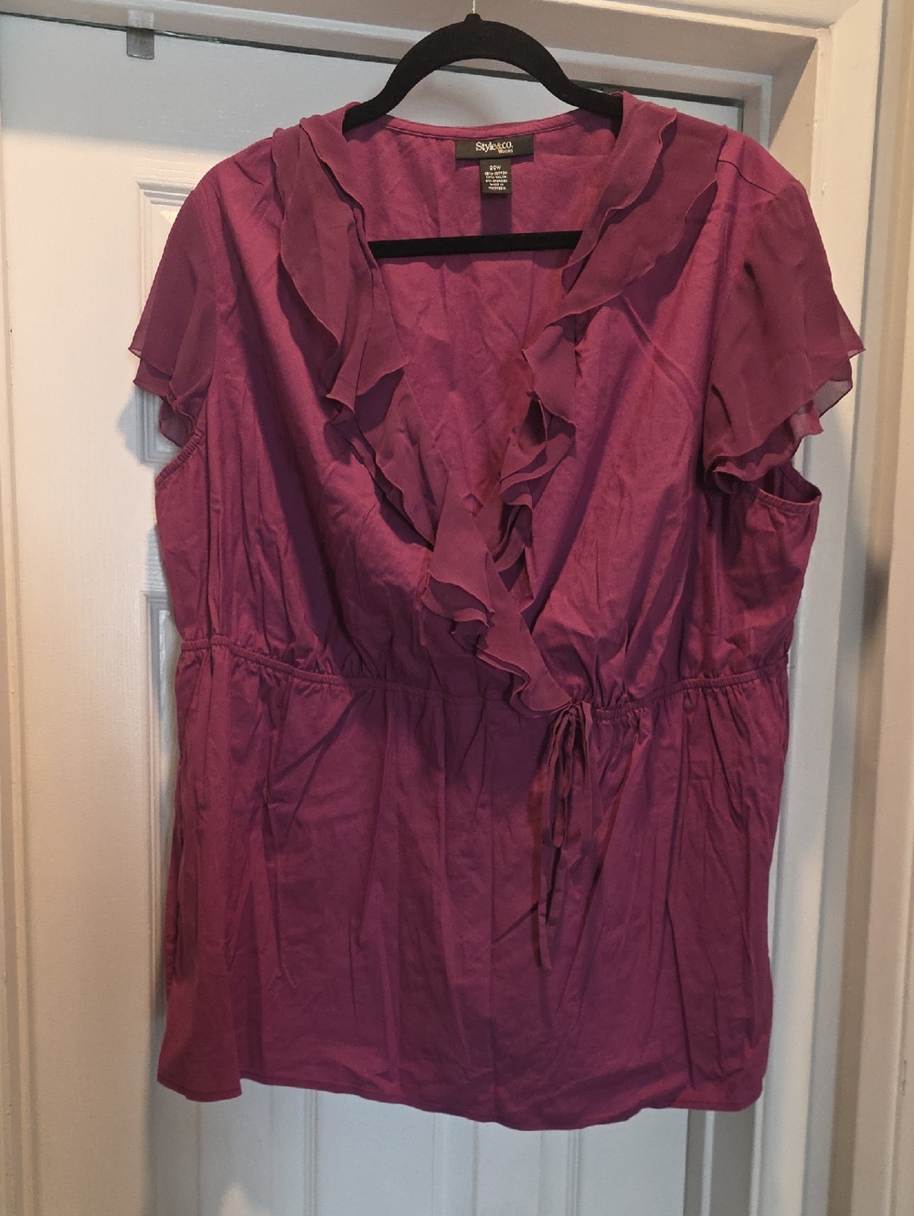 Style & Co. Magenta Ruffle-Front Womens Tunic